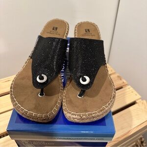 NEW White Mountain Black Sparkle Wedge Sandals Comfortable and Versatile
